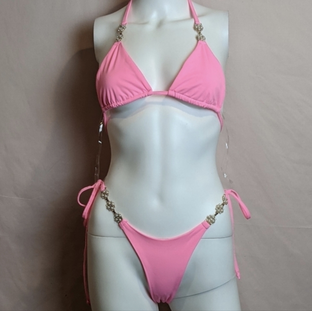 Fashion Nova Pink Vacation Happy Hour 2 Piece Tie Bikini size Small